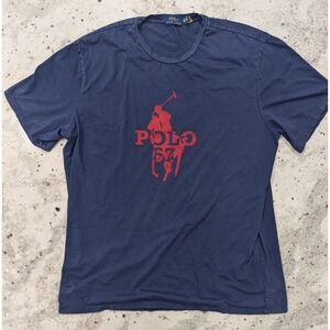 Polo Ralph Lauren Blue 2XLT Graphic T-Shirt Giant Pony Preppy Casual Faded